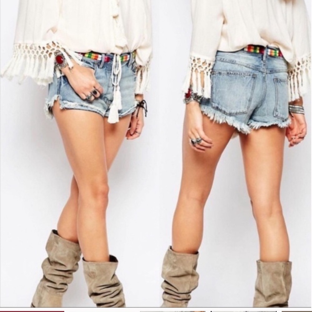 Free People rainbow denim cheeky jean shorts 29
